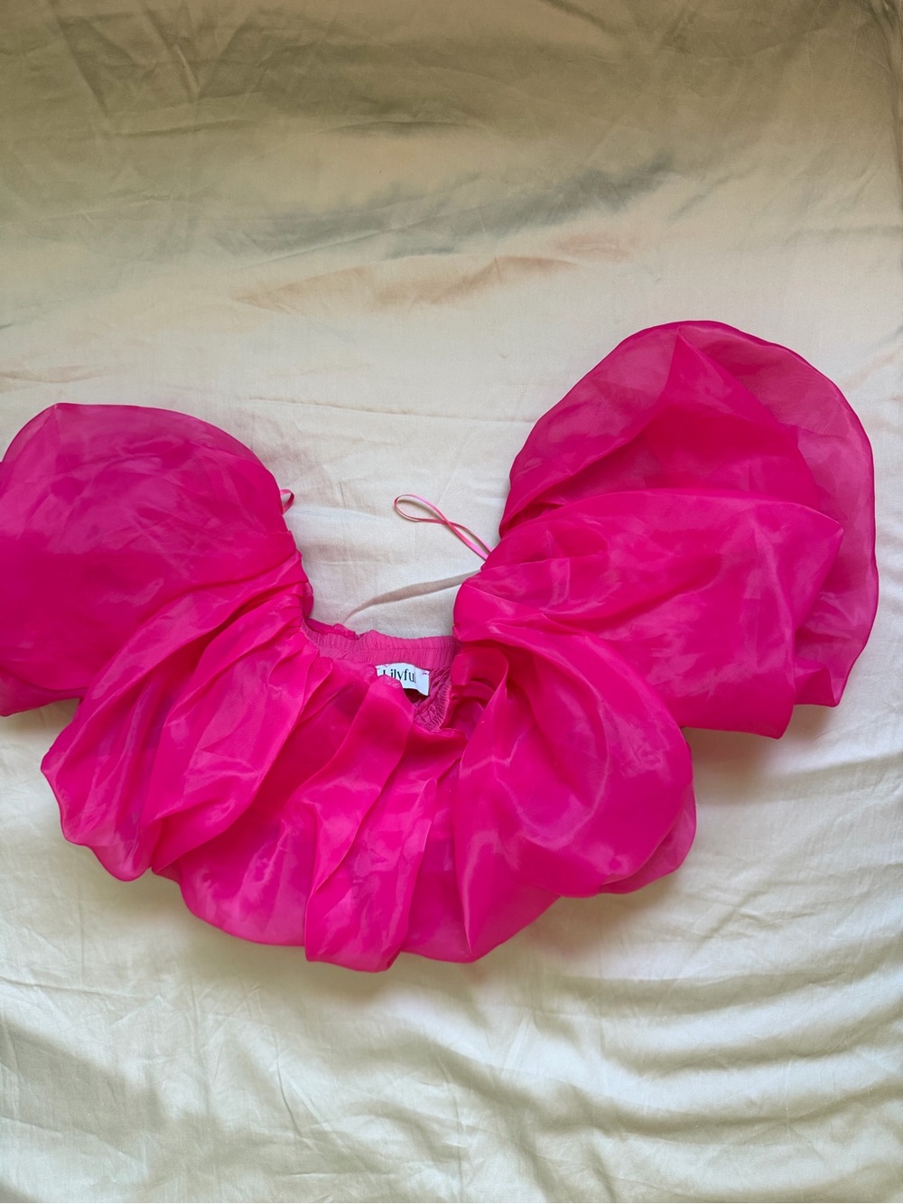 Unknown Brand Hot Pink Puff-Sleeve Crop Top